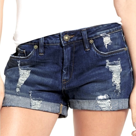 Celebrity Pink short stretchy distressed zip fly 5 pocket mini shorts size 25 - Picture 1 of 11